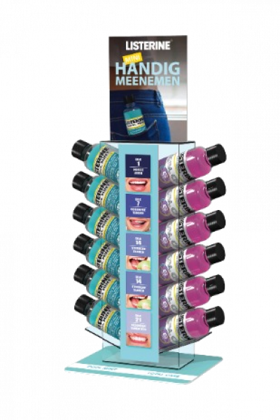 Kunststof toonbankdisplay voor Listerine mondspoelmiddel